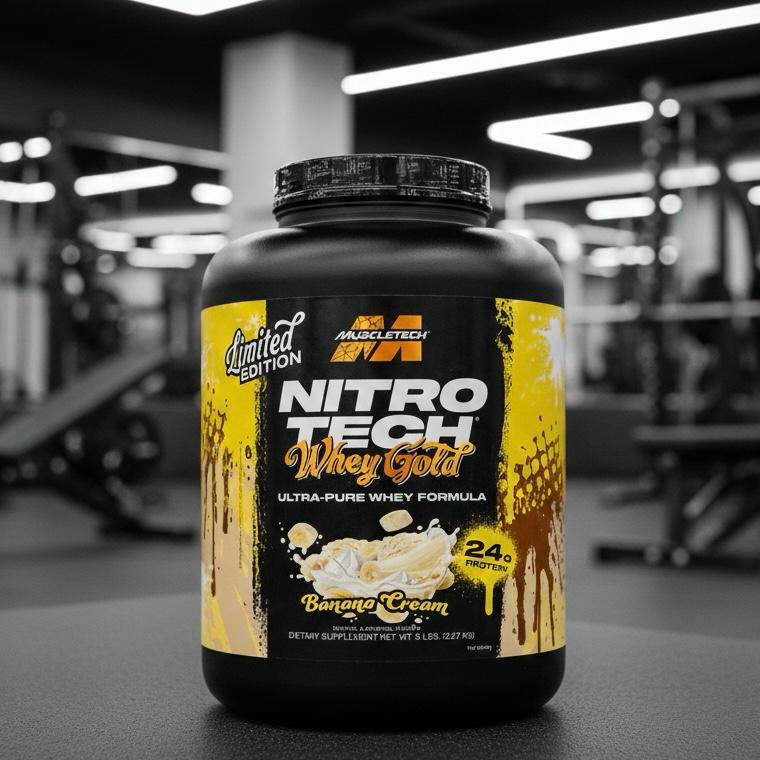 پروتئین وی گلد ۱۰۰% نیتروتک ماسل طعم موز